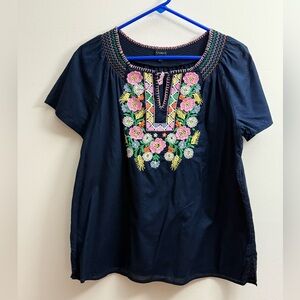 {Talbots}-Size: L-Blue Embellished Short Sleeve Blouse